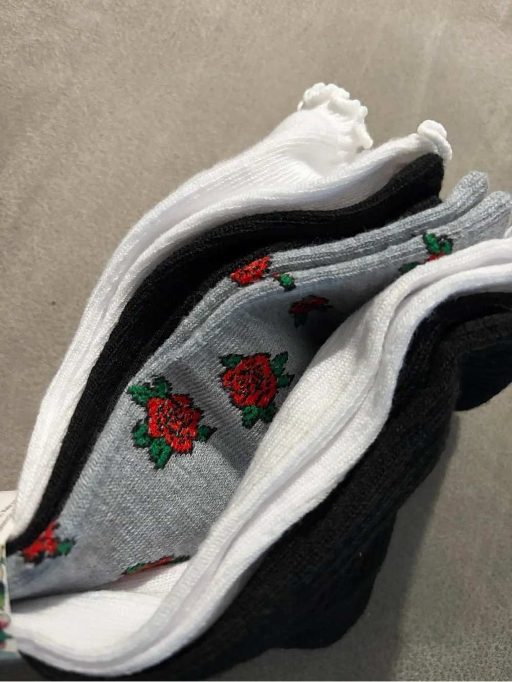 Black Floral Embroidered Crew Socks - Ladies Fashion